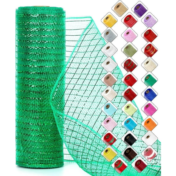 Mesh Ribbon for Wreaths 10 Inch x 30 Foot Wreath Mesh Rolls with Shiny Metallic Foil for Easter Christmas Party Wedding Home Decor DIY Craft Projects and Gift Wrapping