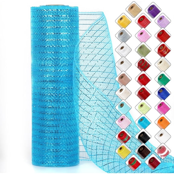 Mesh Ribbon for Wreaths 10 Inch x 30 Foot Wreath Mesh Rolls with Shiny Metallic Foil for Easter Christmas Party Wedding Home Decor DIY Craft Projects and Gift Wrapping