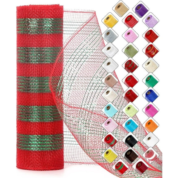 Mesh Ribbon for Wreaths 10 Inch x 30 Foot Wreath Mesh Rolls with Shiny Metallic Foil for Easter Christmas Party Wedding Home Decor DIY Craft Projects and Gift Wrapping