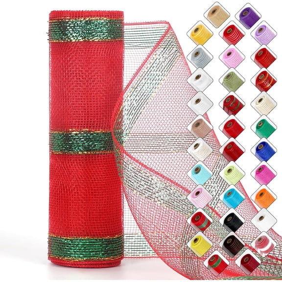 Mesh Ribbon for Wreaths 10 Inch x 30 Foot Wreath Mesh Rolls with Shiny Metallic Foil for Easter Christmas Party Wedding Home Decor DIY Craft Projects and Gift Wrapping