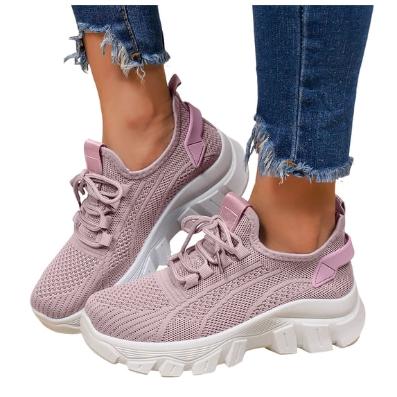 Mesh Road Running Shoes for Women Non Slip Ladies Platform Sneakers Fashion Workout Gym Athletic Walking Shoes Pink Size 9.5