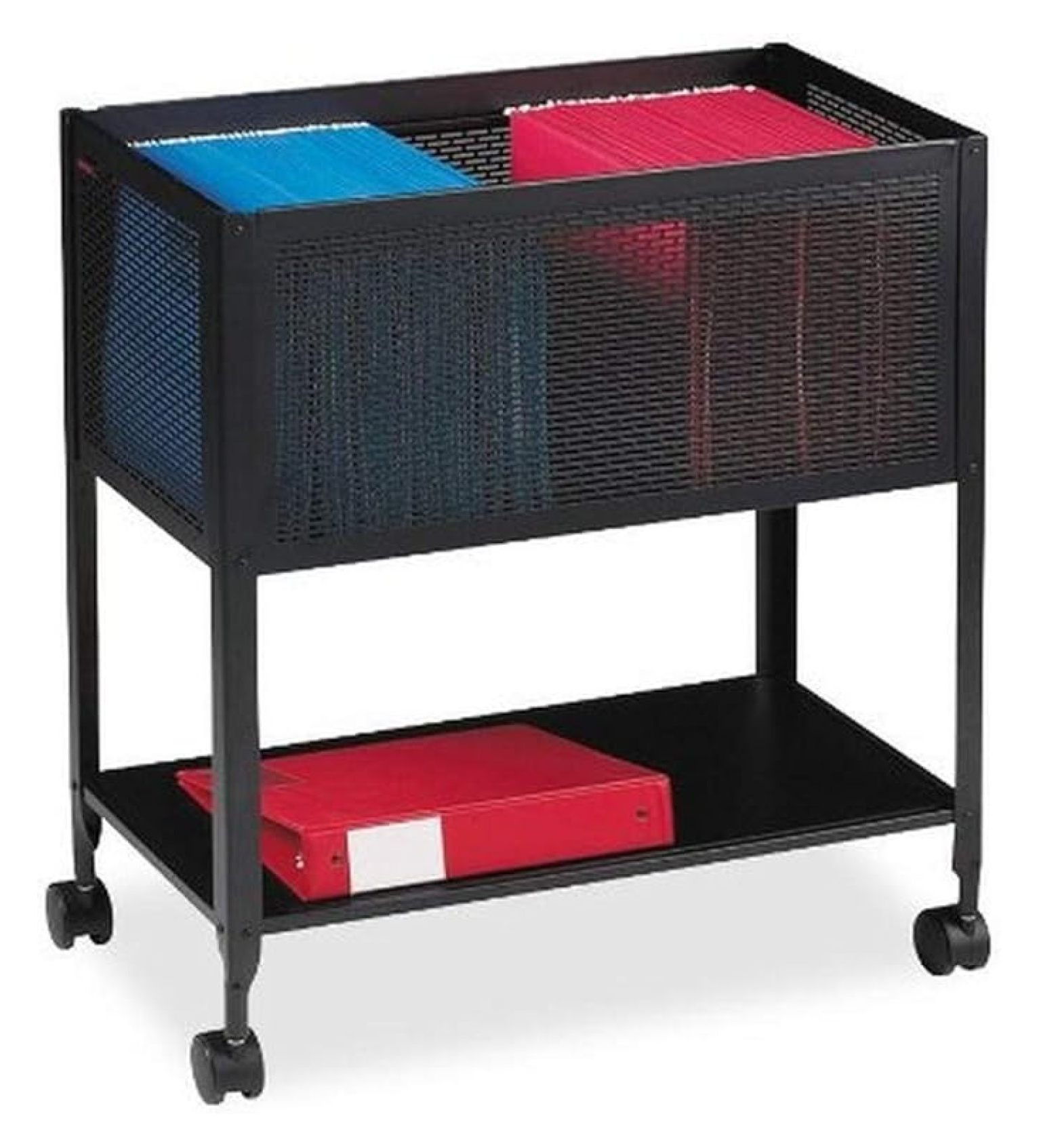 File Rack Asters Mesh Rolling File Cabinet, Black - 12.5