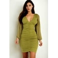 thumbnail image 1 of Mesh Ruched Long Sleeve V-Neck Mini Dress, 1 of 6