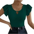 thumbnail image 1 of Mesh Ruffle Short Sleeve Top Womens Summer Casual Ribbed T-Shirt Hollow-Out Crew Neck Dressy Tops, 1 of 8