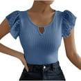thumbnail image 1 of Mesh Ruffle Short Sleeve Top Womens Summer Casual Ribbed T-Shirt Hollow-Out Crew Neck Dressy Tops, 1 of 8