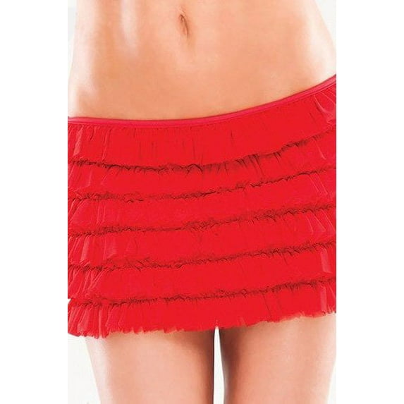 Mesh Ruffle Skirt Black,Red