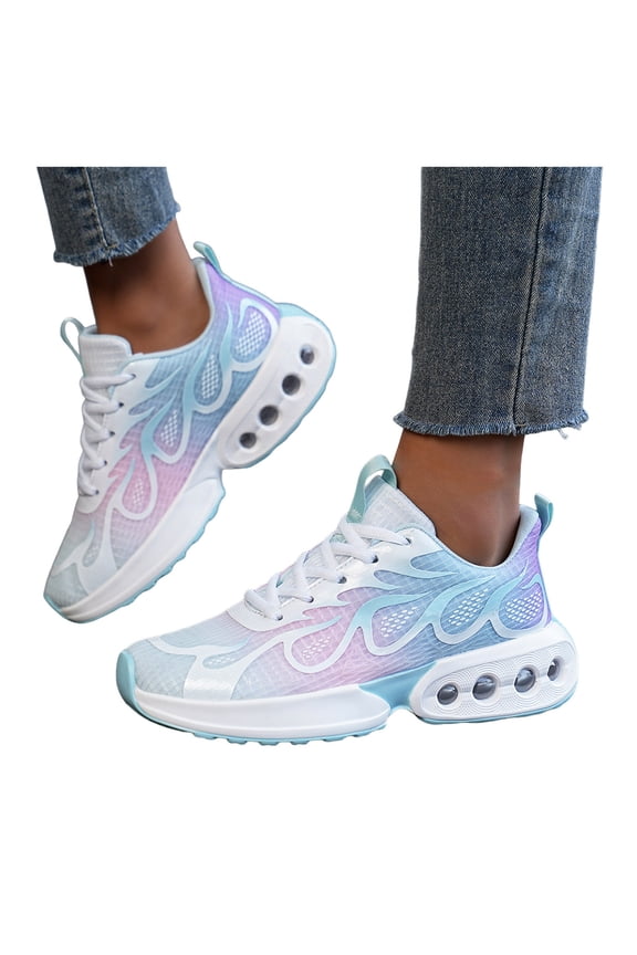 Mesh Running Shoes for Women Chunky Air Cushion Fashion Sneakers Lace up Antislip Trainers Athletic Shoes Lightweight Walking Shoes Light Blue Size 10.5