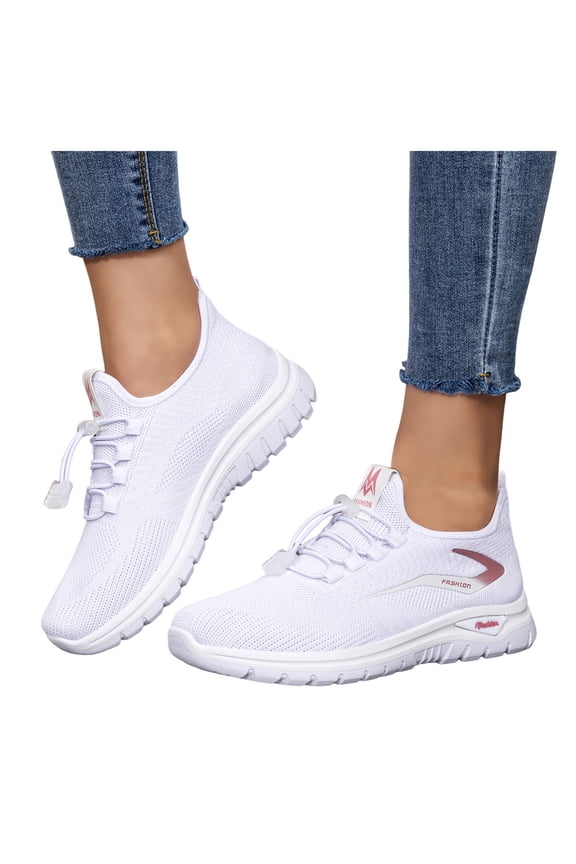 Mesh Running Shoes Women Non Slip Lightweight Soft Sole Walking Shoes 2026 Fashion Solid Color Sneakers for Daily Workout White Size 6.5
