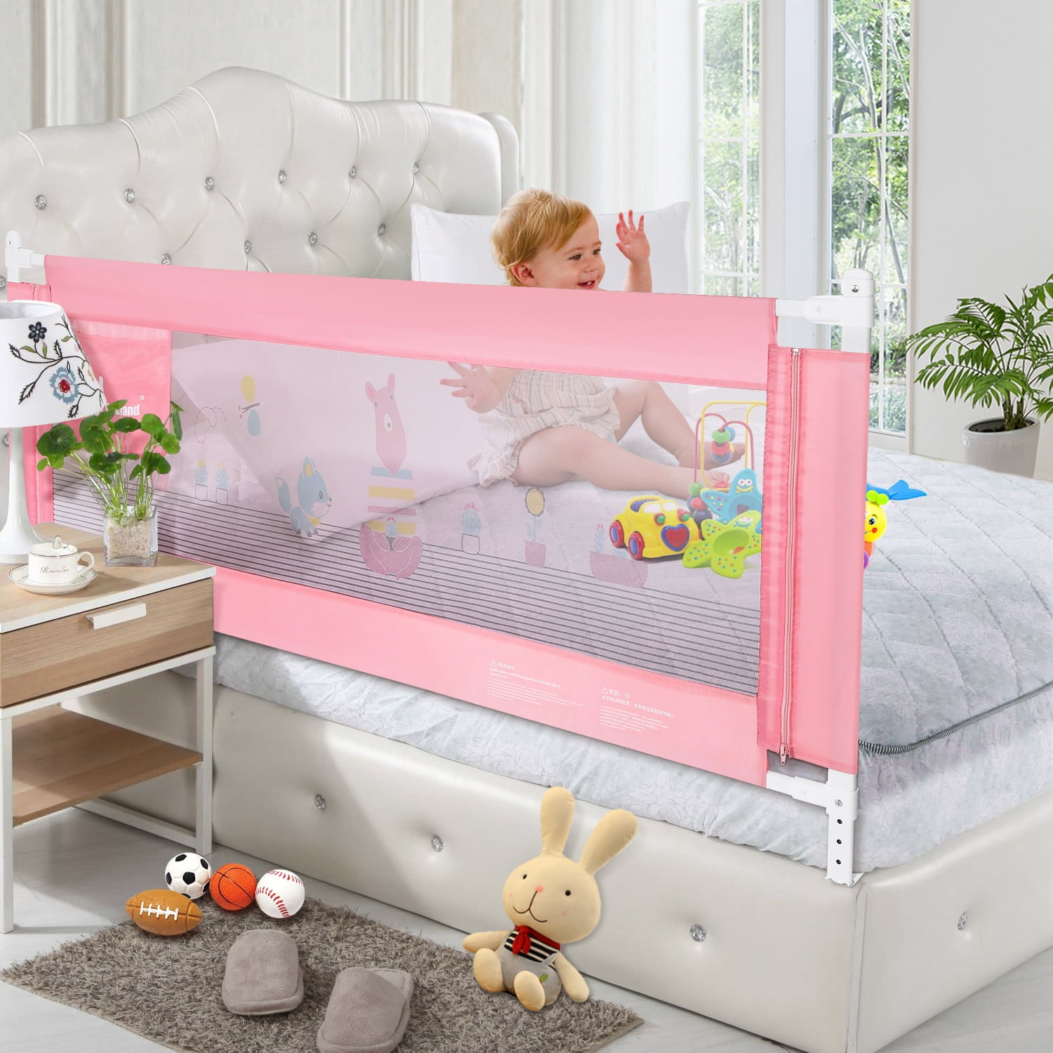 Mesh Safety Baby Bed Rails, 59 Inches, Pink, 2 Pack