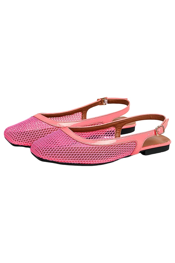 Mesh Sandals for Women Squared Closed Toe Slingback Flat Shoes Adjustable Strap Slip on Slides Shoes for Beach Casual Pink Size 7