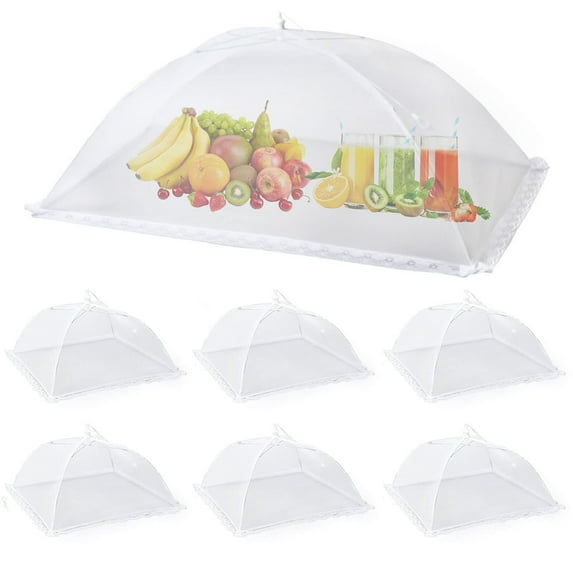 Mesh Screen Food Cover Tent Umbrella,Food Cover Net for Outdoors, Screen Tents, Parties Picnics, BBQs, Reusable and Collapsible Reusable - 1 Pack Extra Large(40"X 24") & 6 Pack Standard (17"X 17")
