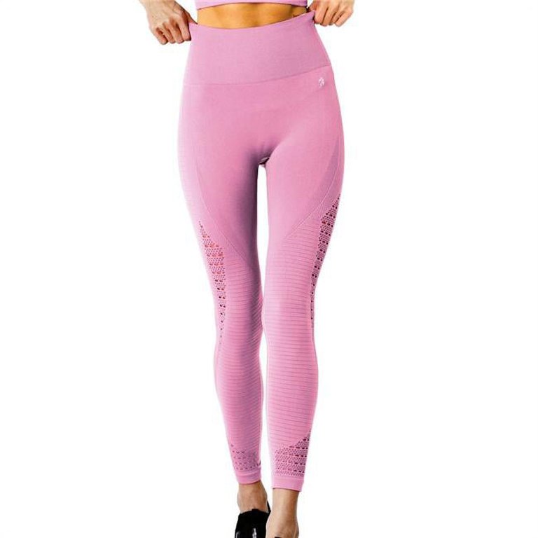 Mesh Seamless High Compression Leggings - Pink - Large 