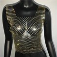 Mesh See Through T Shirt Shiny Rhinestone Hollow Out Women Sexy