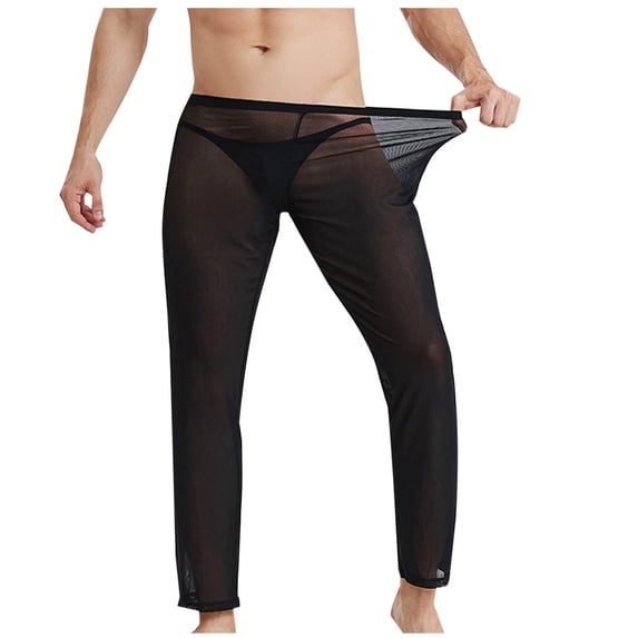 ZQUUVOU Mesh See Thru Lightweight Sleep Lounge Pants Black