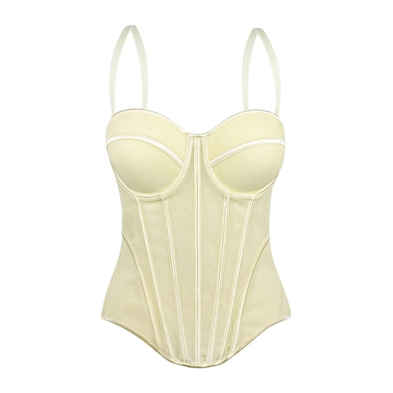 Mesh Sheer Corset Top For Women, Thin Adjustable Spaghetti Strap Renaissance Corset Shapewear Seamed Torso Shaping Bodice Sizes S-XL