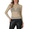 thumbnail image 1 of Mesh Sheer Tops for Women Long Sleeve Sparkly Rhinestone Party Tee Shirt Concert Outfits S Nude, 1 of 6