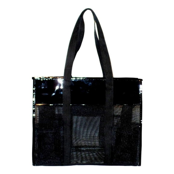Mesh Shopper Utility Beach Bag Zipper Organizing Tote bag Black