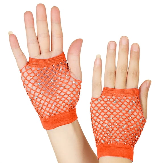 Mesh Short Gloves Party Punk Half Finger Mesh Stretch Color Diamond Gloves