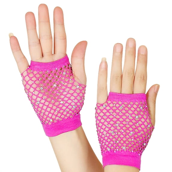 Mesh Short Gloves Party Punk Half Finger Mesh Stretch Color Diamond Gloves