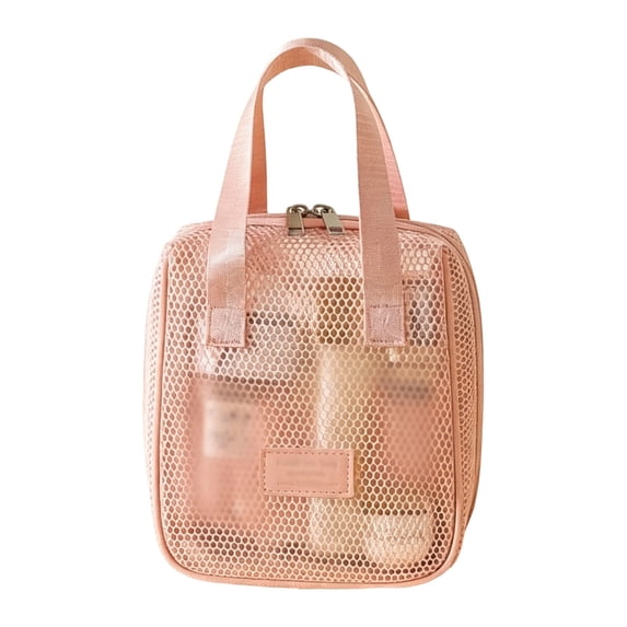 Mesh Shower Bag Caddy With Zipper, Portable Toiletry Tote For Bathroom, Gym, Travel, Camp, Beach, For Sunscreen Pink