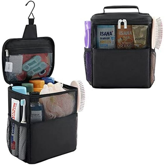 Mesh Shower Caddy Bag Portable College Dorm Room Essentials Caddy Tote Basket for Bathroom, Gym, Travel, Camping Quick Dry Hanging Shower Organizer Toiletry Bag for Women Men, Medium, Black