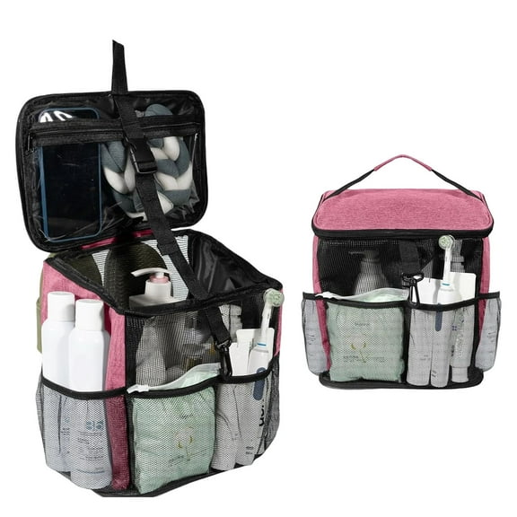 Mesh Shower Caddy Bag Portable College Dorm Room Essentials Caddy Tote Basket for Bathroom, Gym, Travel, Camping Quick Dry Hanging Shower Organizer Toiletry Bag for Women Wen, Pink