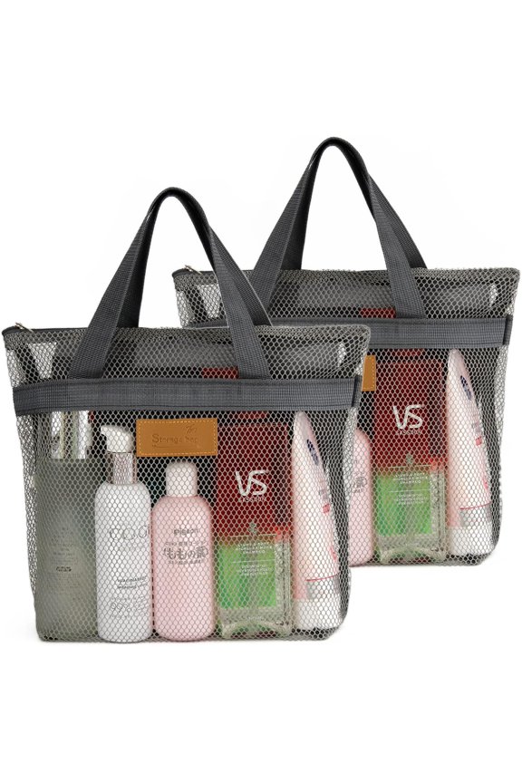 Mesh Shower Caddy Bag Portable Hanging Toiletry Bag Bath Organizer with Zipper for Travel, Gym, Swimming, Camping, College Dorms, Beach