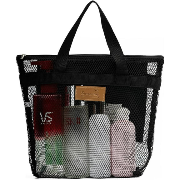 Mesh Shower Caddy Bag Portable Hanging Toiletry Bag Bath Organizer with Zipper for Travel, Gym, Swimming, Camping, College Dorms, Beach