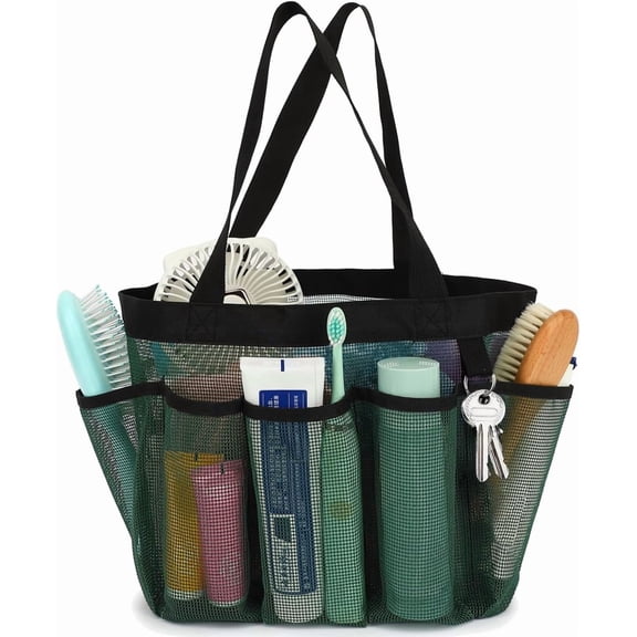 Mesh Shower Caddy Portable for College Dorm Room Essentials, Odorless Polyester Large Shower Tote Bag with Dual Handles, 8-Pocket Quick-Dry Toiletry Organizer for Travel, Beach, Camping, Gym