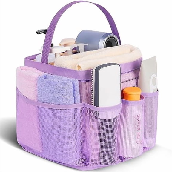 Mesh Shower Caddy Portable for College Dorm Room Essentials,Portable Shower Caddy Dorm with 8-Pocket Large Capacity,Shower Bag for Beach,Swimming,Gym-Purple