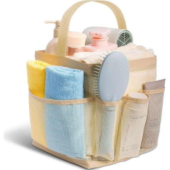 Mesh Shower Caddy Portable for Dorm Room Essentials for Girls with 9 Pocket,Large-Capacity Shower Basket,Quick Dry Toiletry Tote Bag for Women,Outdoor Gym,Travel,Swim,Beach Camping Essentials