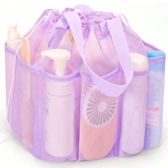 Mesh Shower Caddy Portable with Drawstring Dorm Room Essentials for College Students Girl and Boy Larger Shower Bag for Camping Swimming Gym Travel Bathroom - Purple