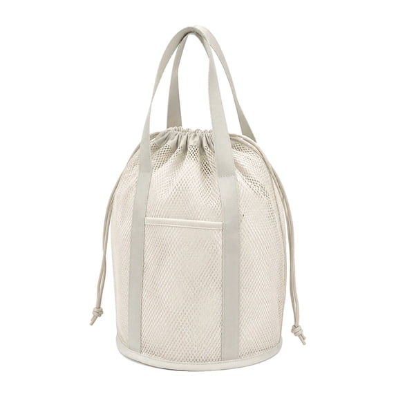 Mesh Shower Caddy Portable Hanging Drawstring Toiletry Bag with Outer Pocket,Foldable Bathroom Cosmetic Storage for Dorm Camping Travel