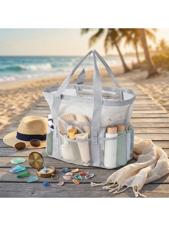 Mesh Shower Caddy Portable, Large Capacity 8-Pocket Shower Tote Bag, Quick Dry for College Dorm Room Beach Swimming Gym Bathroom Beach Camping and Travel Essentials, Gray