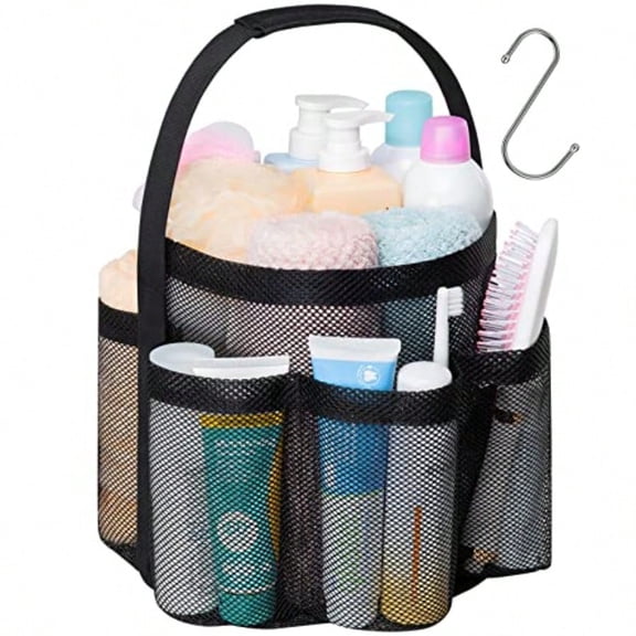 Mesh Shower Caddy Portable Large Capacity Shower Bag Basket Tote for College Dorm Room Toiletry Gym Rv Essentials Bathroom Caddy Bag with S Hook Black