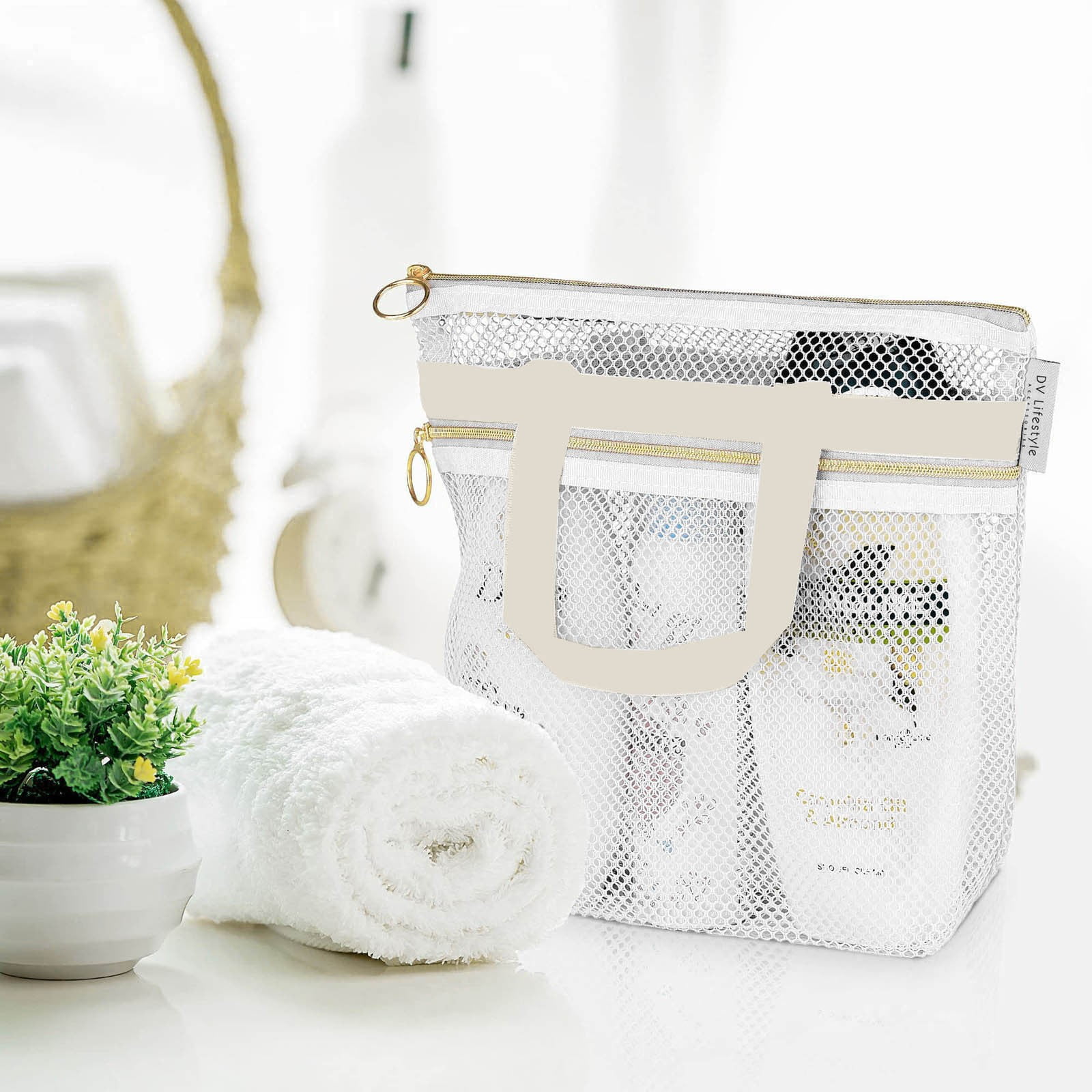 Mesh Shower Caddy Portable Shower Bag With Zipper Shower Tote Ideal For Gym Travel Camp Beach ...