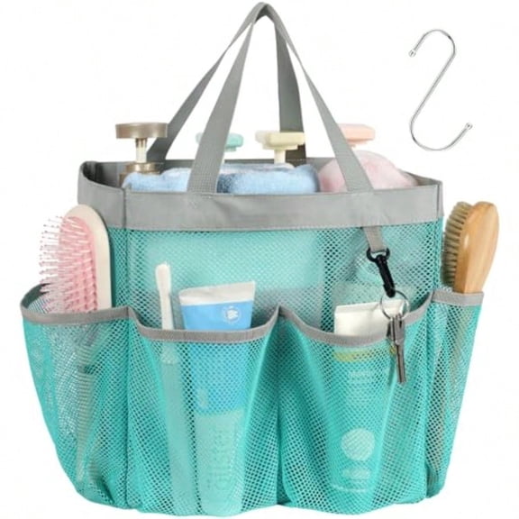 Mesh Shower Caddy Portable Upgrade Deeper 7 Pockets Shower Bag Basket Bag for College Dorm Room Toiletry Bathroom Essentials Gym Camp Quick Dry 2 handles with S Hook Mint Green