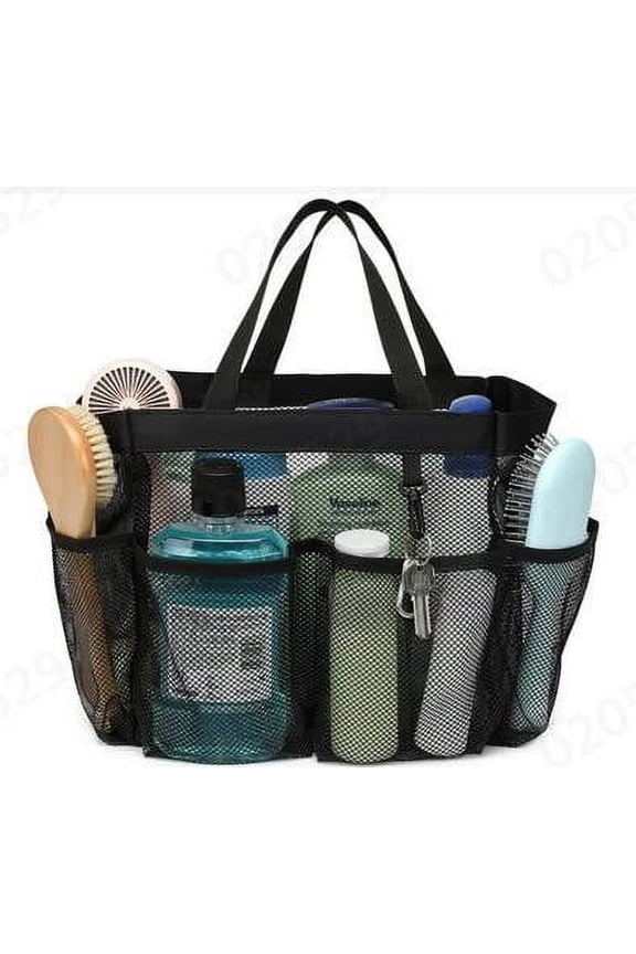 Mesh Shower Caddy Portable, Upgrade Deeper 7 Pockets Shower Bag Basket Tote for College Dorm Room Toiletry Bathroom Essentials Gym Camp Quick Dry 2 handles with S Hook, Black