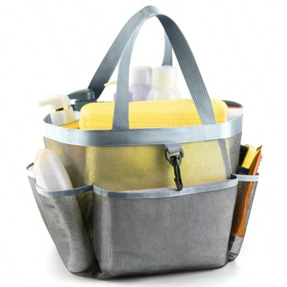 Mesh Shower Caddy Portable for College Dorm Room Essentials with 8 Pockets Shower Bag for Beach Swimming Gym Travel Bathroom All gray