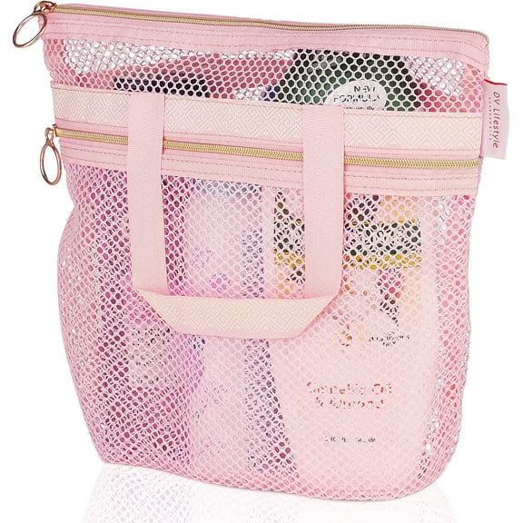Mesh Shower Caddy Quick Dry Shower Bag with Zipper.Quick Dry Tote Bag Mesh Beach Bags  Portable Shower Tote, Ideal for Gym, Travel, Camp, Beach, for Sunscreen, or as part of College Essentials (pink)