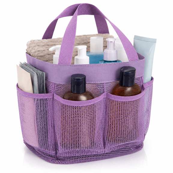 Mesh Shower Caddy,Tote Bag for College Dorm,Bathroom,8 Pocket Basket,Quick Dry - Purple