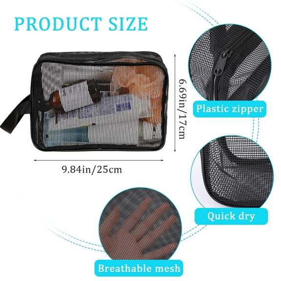 Mesh Shower Caddy Tote, Large Shower Caddy Basket Portable, Quick Dry Hanging Toiletry Beach Bag, 1 Handle Bath Organizer for College Dorm, Gym, Camp, Travel (Black-Small)