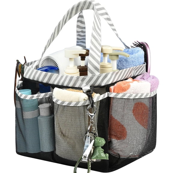 Mesh Shower Caddy Tote, Portable College Bathroom Tote, Quick Hold , 8 Basket Pockets with Key Hook and 2 Oxford Handles