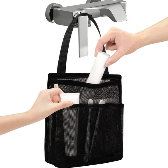 Arsvita Portable Mesh Shower Caddy, Gym Travel Camp Dorm Room Essentials for College Student Boy Girl, Bathroom Shower Bag(Black)