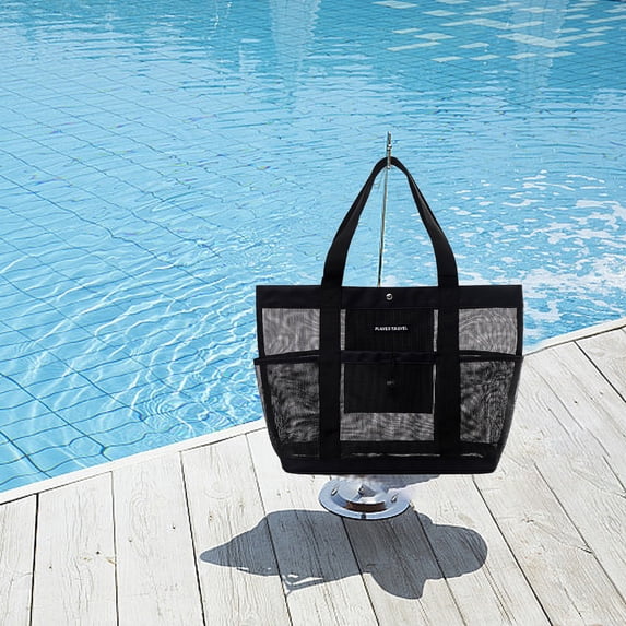 Mesh Shower Rack Tote Bag with 5 Compartments, Portable Hanging Wash Bag for College Dorm, Beach, Camping, Gym, Travel - Nylon, Quick Dry, Lightweight, Foldable, 14.96x12.99x5.90in
