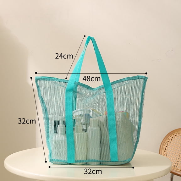 Mesh Shower Tote Bag, Multi-Pocket Mesh Beach Tote, Multipurpose Storage Handbag For Gym Swimming Travel Dorm Bathroom(Green)