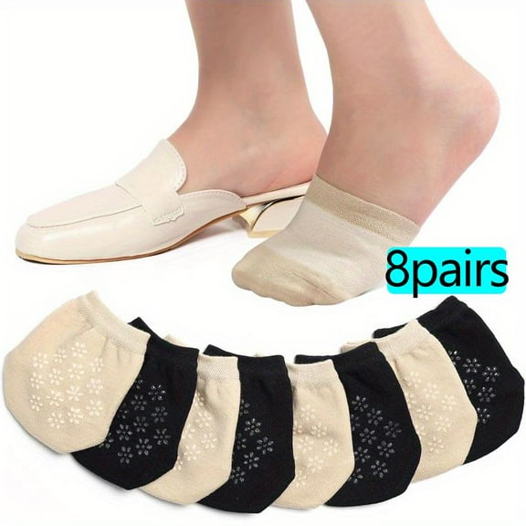 Mesh Silicone Half Socks 8 Pairs Seamless Grip Non Slip Hidden Toe Covers Socks Beauty & Personal Care
