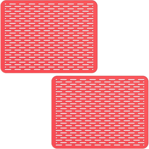 Mesh Sink Mat, 15.7 x 11.8inch Sink Prtector Mats for Kitchen Sinks, PVC Sink Protectors for Bottom of Sink, Draining, Easy Cleaning, Clear Red