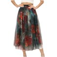 thumbnail image 1 of Mesh Skirts for Women Floral Embroidery Layered Tulle Skirt Maxi Party Summer Casual Swing Skirts Elegant Office Work Long Skirt High Waist A-Line Dress Skirt, 1 of 7