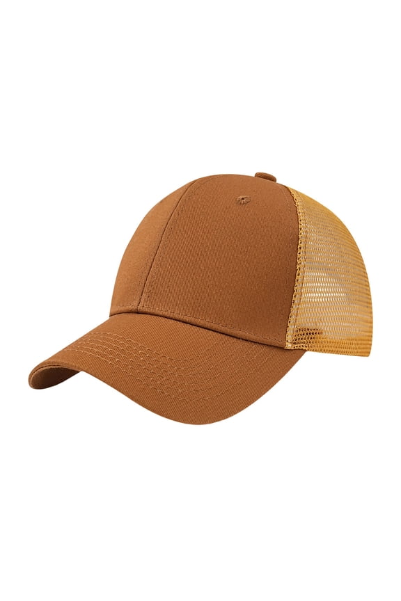 Mesh Snapback Hat for Men Trucker Hats Adjustable Blank Structured Baseball Caps Brown Free Size